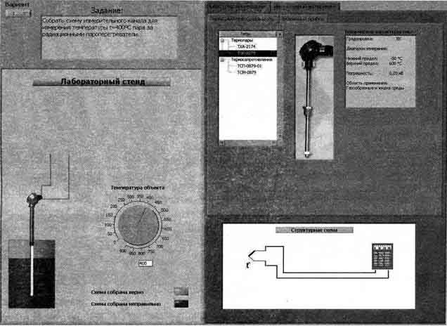 фронт - панели виртуальной лабораторной работы по выбору первичного преобразователя
