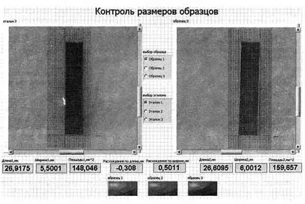 Фрагмент лицевой панели имитационной модели контроля образцов